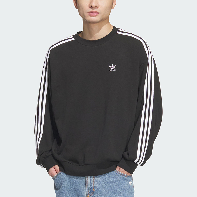 Adidas/阿迪达斯正品三叶草男士三条纹宽松圆领卫衣JN9786