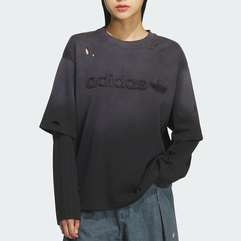 Adidas/阿迪达斯正品三叶草女士休闲二合一复古圆领上衣KS6112