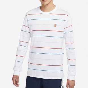 耐克正品 DJ2808 休闲男子时尚 网球T恤 100 运动条纹圆领长袖 Nike