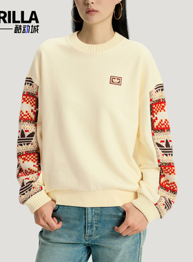 Adidas/阿迪达斯正品三叶草女士宽松经典圆领时尚图案卫衣IA8930