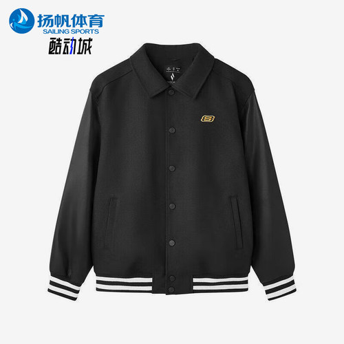 Skechers/斯凯奇正品新款男士时尚休闲翻领保暖梭织裥棉外套