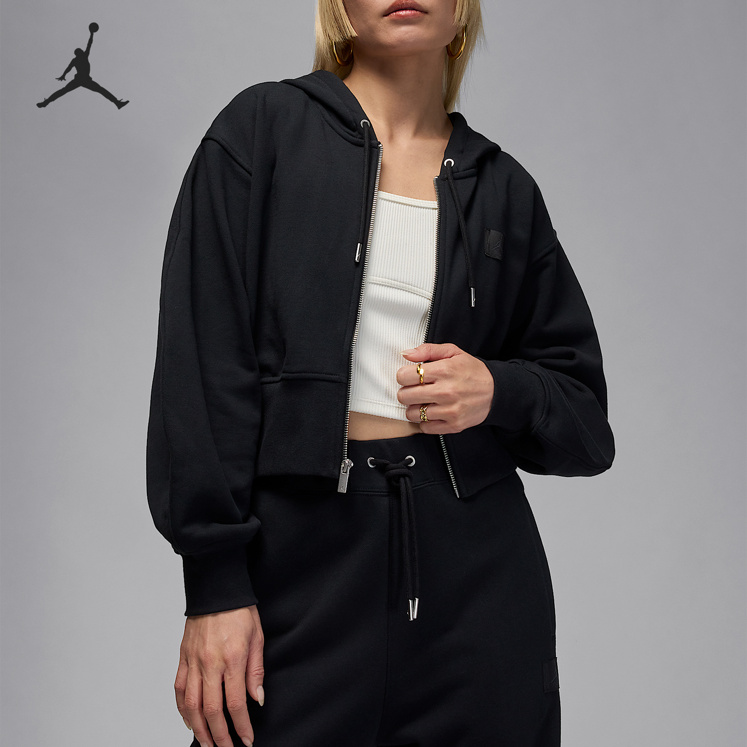 耐克女士连帽收腰针织宽松外套