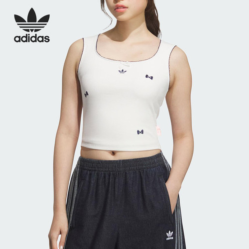 Adidas/阿迪达斯正品三叶草女士修身短裤图案透气背心KC3102