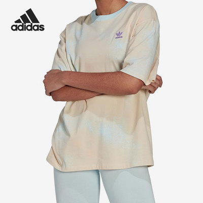 Adidas/阿迪达斯官方正品三叶草新款女子扎染复古针织短袖HL6598