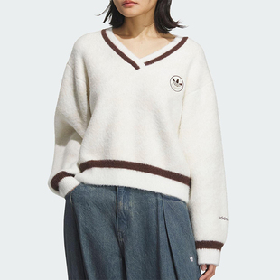Adidas/阿迪达斯正品三叶草女士休闲V领复古针织耐穿套头衫KC2687