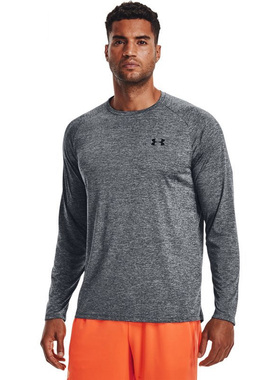安德玛正品UA Tech男子训练运动长袖T恤灰色健身套头衫1328496