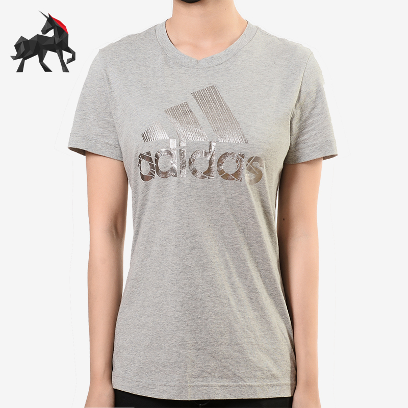 Adidas/阿迪达斯正品2025女士日常圆领透气LOGO印花短袖T恤DV3030