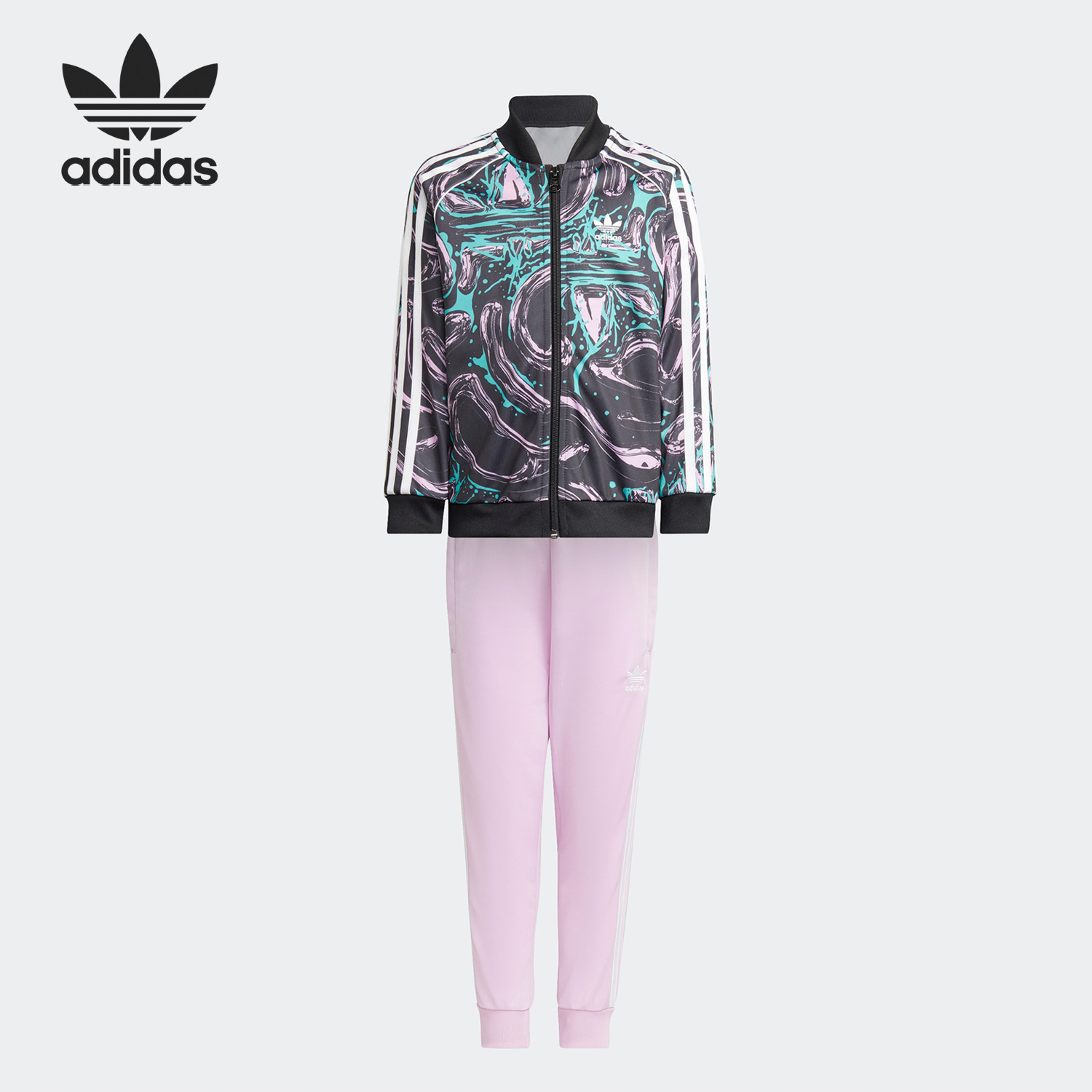 Adidas/阿迪达斯官方正品三叶草女小童运动长袖长裤套装HL9435