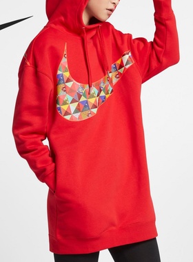 Nike/耐克正品当季女连帽休闲大Logo中长款运动卫衣套头衫 BV5984
