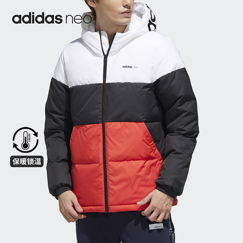阿迪达斯保暖连帽防风羽绒服