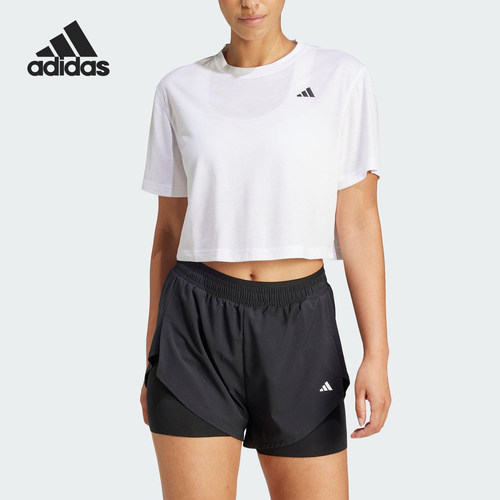 Adidas/阿迪达斯正品2025夏季款女士宽松落肩短款短袖T恤JC9556