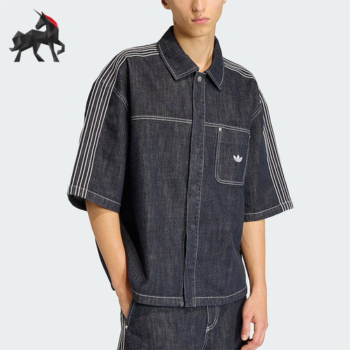 Adidas/阿迪达斯正品三叶草男士宽松经典时尚牛仔衬衫T恤KG6448
