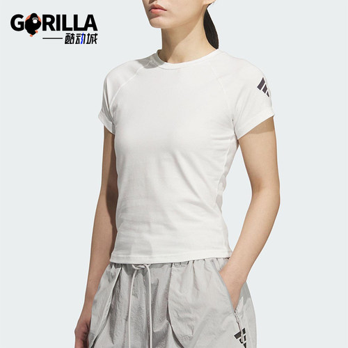 Adidas/阿迪达斯正品2025夏季款女士针织圆领休闲透气短袖KC3771