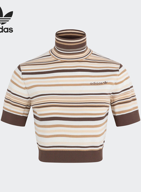 Adidas/阿迪达斯官方正品三叶草女士复古条纹针织短袖T恤JD3593
