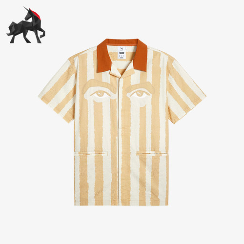 Puma/彪马正品2025男女条纹宽松时尚休闲翻领衬衫T恤629511-87