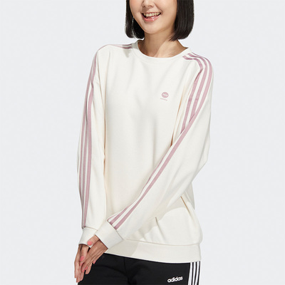 阿迪达斯女子三条纹圆领卫衣