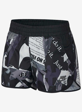 Nike/耐克正品新款女黑灰色合身满印中腰经典休闲短裤AJ6154-010