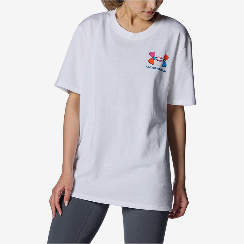 UA/安德玛正品2025新款女子印花休闲运动套头短袖T恤1383047-100