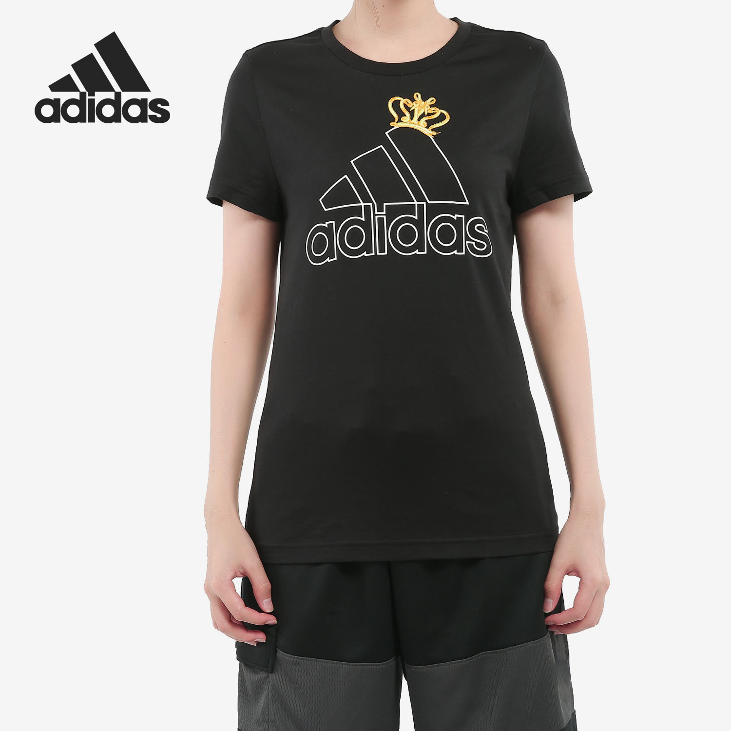 阿迪达斯女士圆领运动T恤