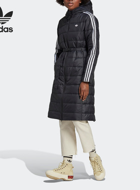 Adidas/阿迪达斯官方正品三叶草女子运动中长款连帽棉服HK5253