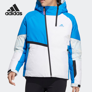 Adidas/阿迪达斯正品冬季女子时尚拼接保暖连帽羽绒服HC0282