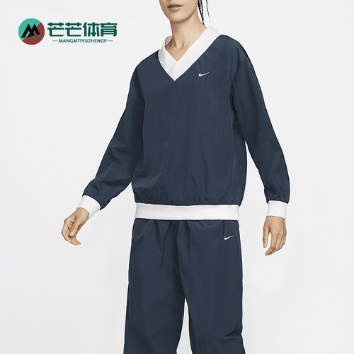 耐克女士梭织V领长袖套头衫