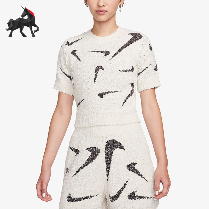 Nike/耐克正品23春秋款女士加绒保暖运动印花经典短袖FD4287-104