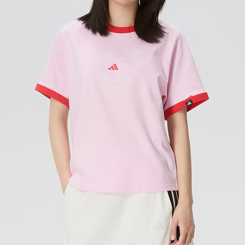 Adidas/阿迪达斯正品VERBIAGE新款女粉红色经典运动短袖T恤KB7195