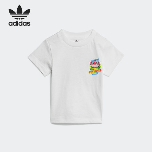 Adidas/阿迪达斯正品三叶草婴童圆领针织透气印花运动短袖ED7702