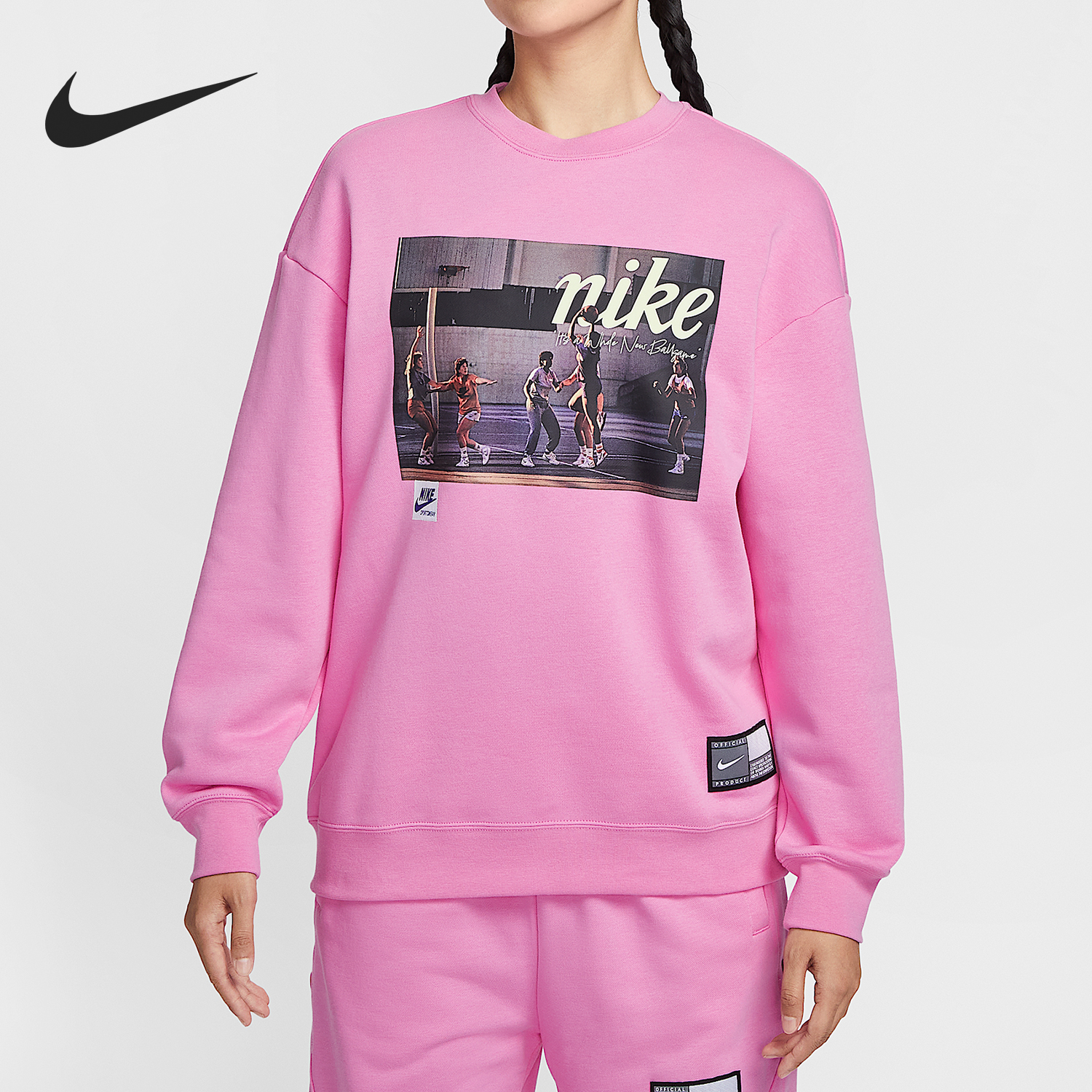 耐克女士宽松薄绒圆领休闲卫衣