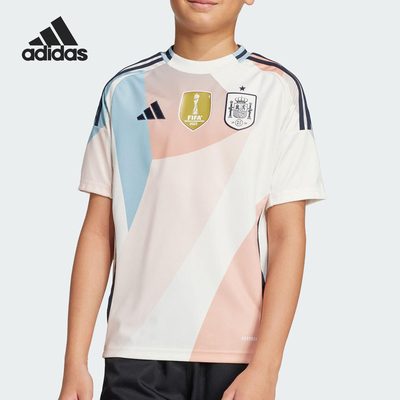 Adidas/阿迪达斯官方正品新款儿童粉白浅蓝色休闲足球短袖JF2650
