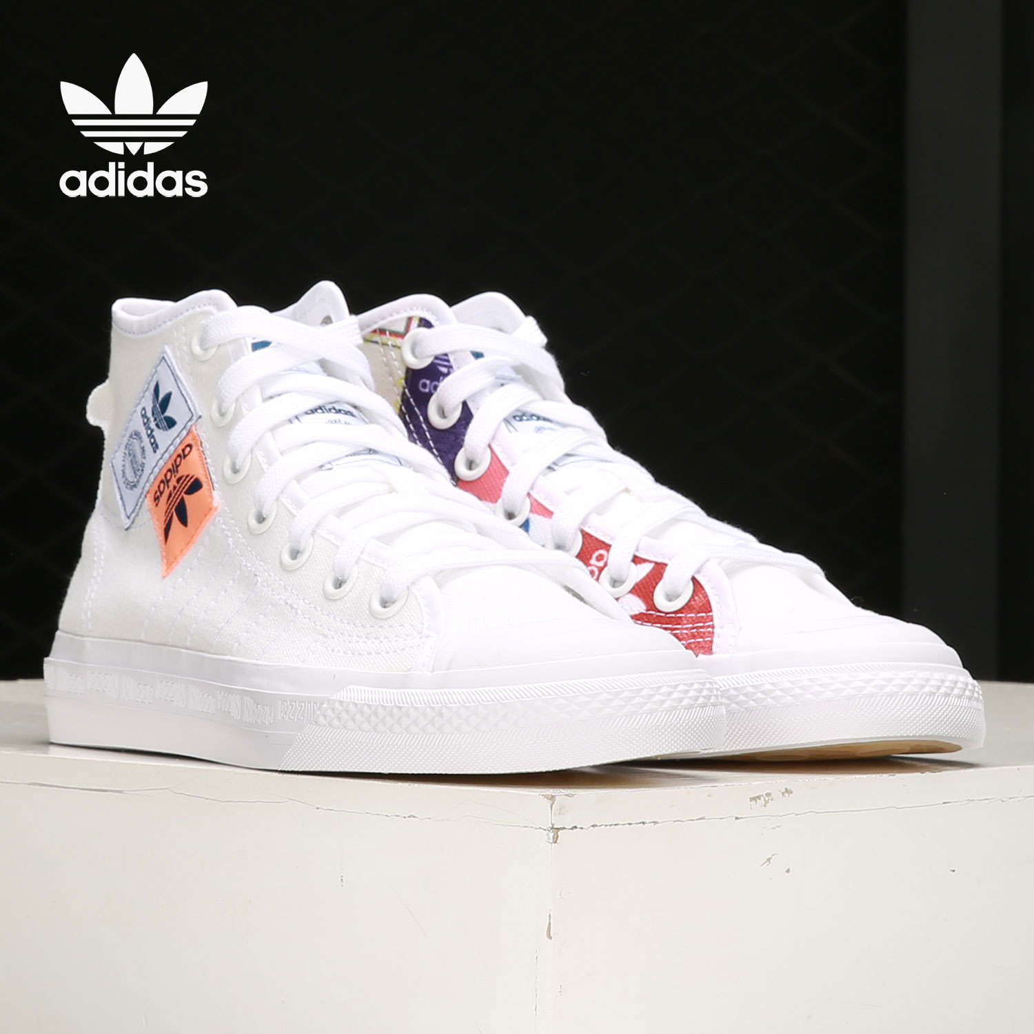 Adidas/阿迪达斯正品三叶草 NIZZA 男女高帮帆布休闲板鞋FX4028