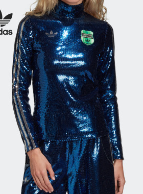 Adidas/阿迪达斯正品三叶草亮面款女子休闲运动套头卫衣T恤FQ6718
