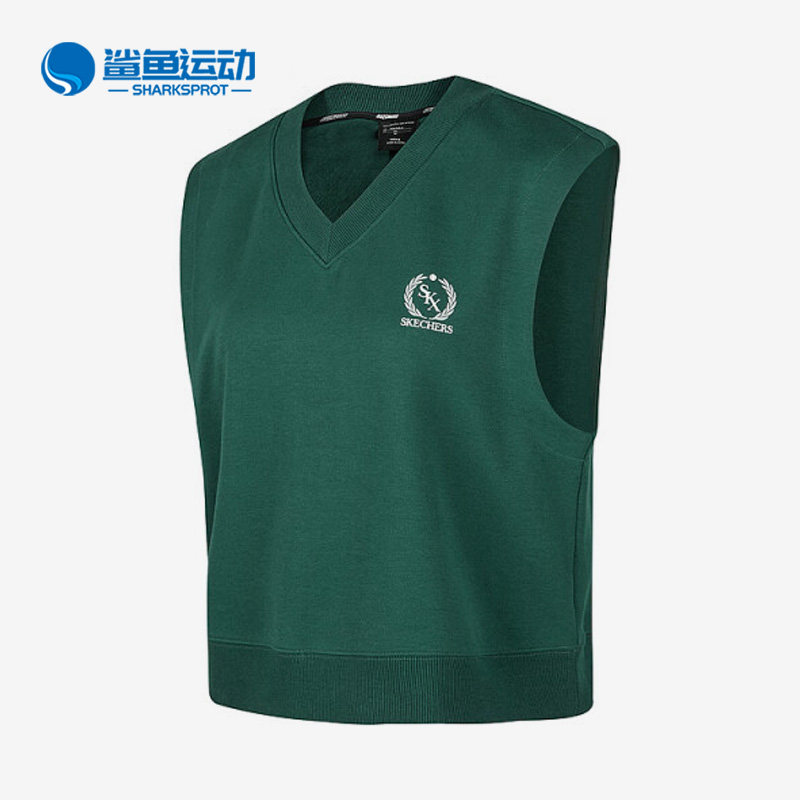 Skechers/斯凯奇正品女子新款V领复古针织背心马甲P423W046-02A2
