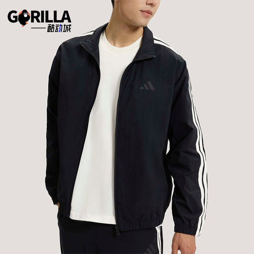 Adidas/阿迪达斯正品春季男士宽松经典透气条纹立领外套KR2520