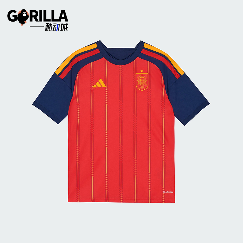 Adidas/阿迪达斯正品2025大童套头圆领拼接透气足球短袖JZ5757