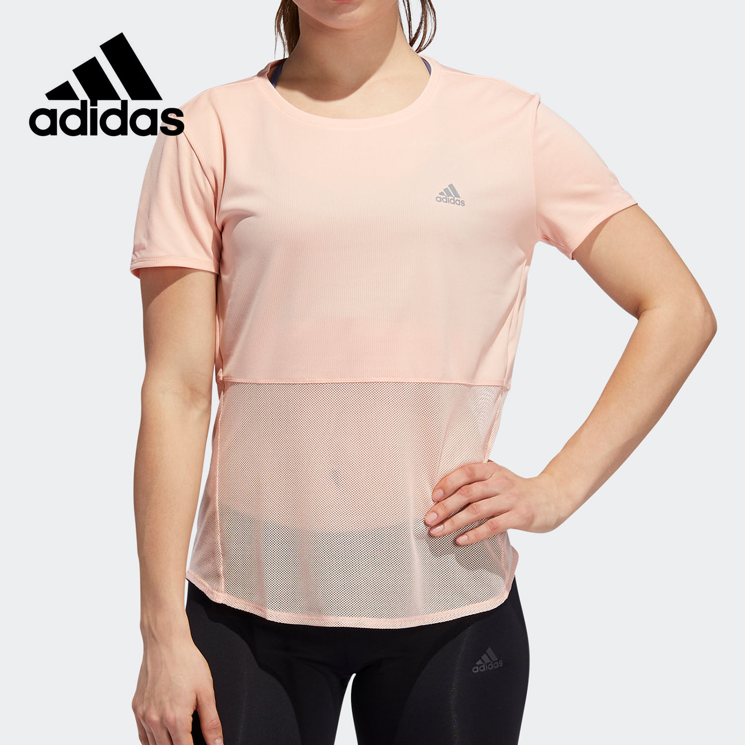 Adidas/阿迪达斯官方正品女子休闲运动网纱拼接训练短袖T恤DZ2311,运动服/休闲服装,运动T恤,淘宝优惠券,粉丝福利购,淘宝优惠卷
