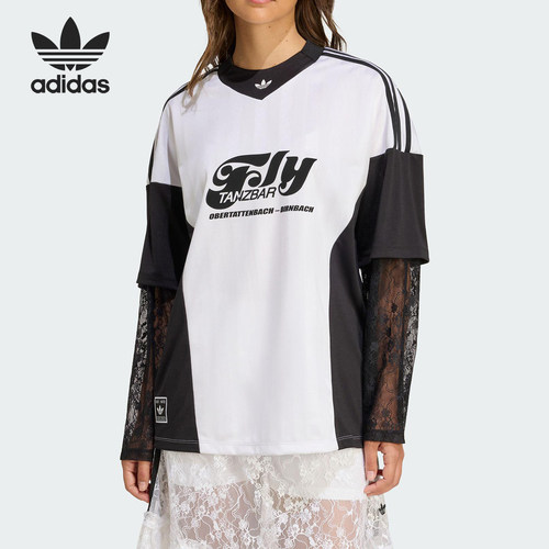 Adidas/阿迪达斯正品三叶草女士蕾丝拼接足球运动球衣KD2297