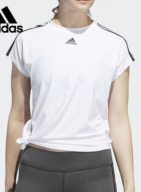 Adidas/阿迪达斯正品女子侧摆开叉圆领运动训练短袖T恤DX7529