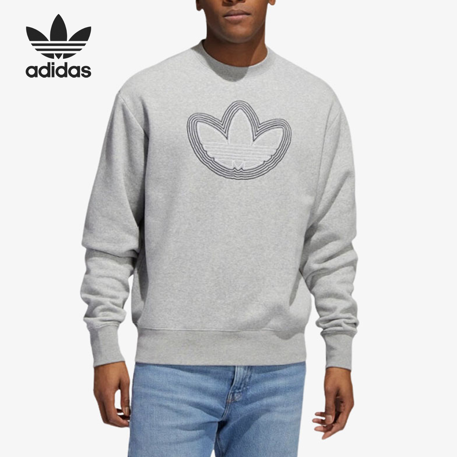 Adidas/阿迪达斯正品三叶草男士印花针织运动休闲卫衣HI2976