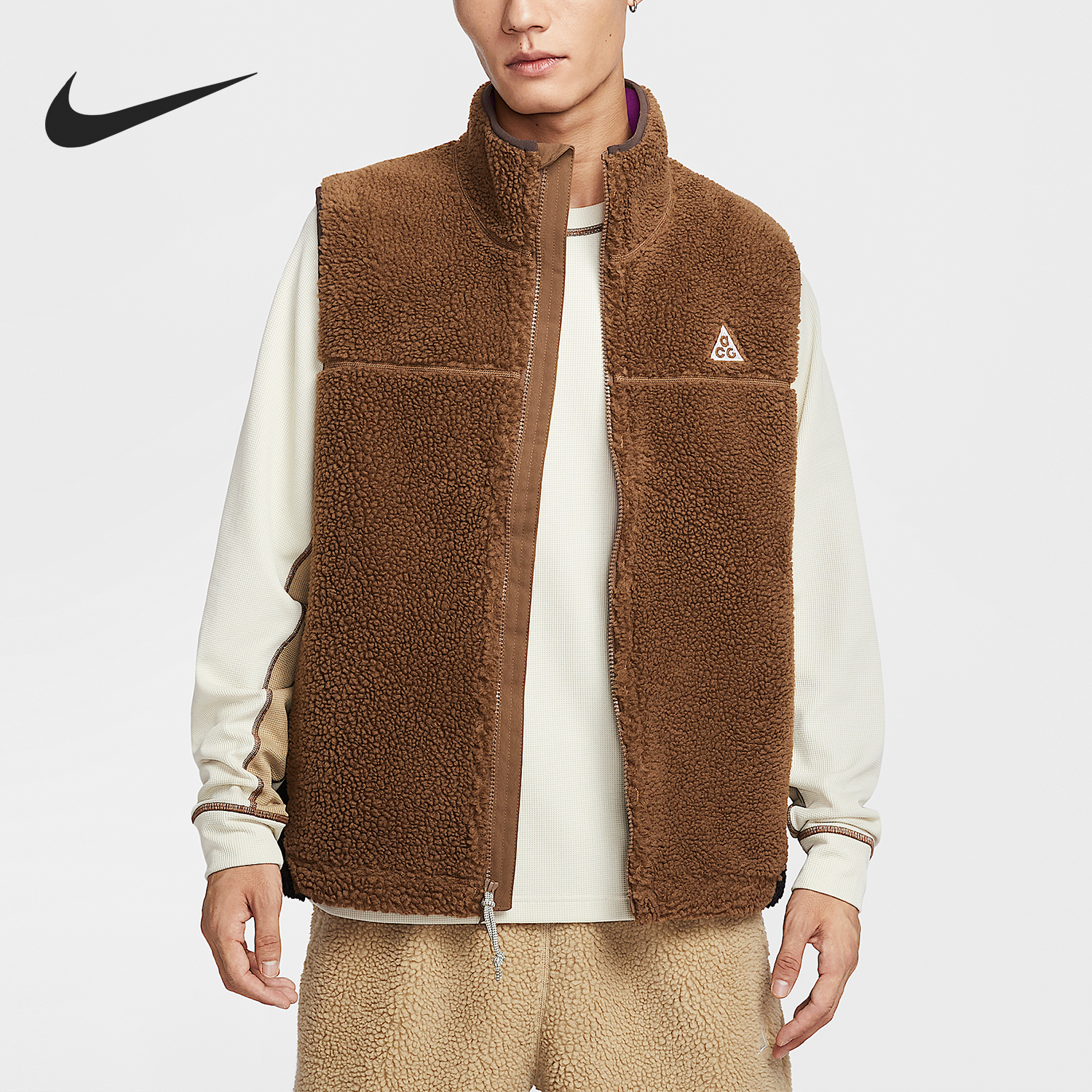 耐克男士立领仿羊羔绒休闲马甲