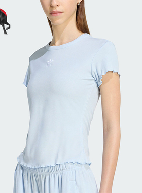 Adidas/阿迪达斯正品2026年女士简约经典波浪边运动短袖T恤KE1108