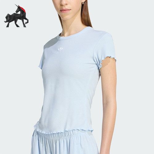 Adidas/阿迪达斯正品2026年女士简约经典波浪边运动短袖T恤KE1108