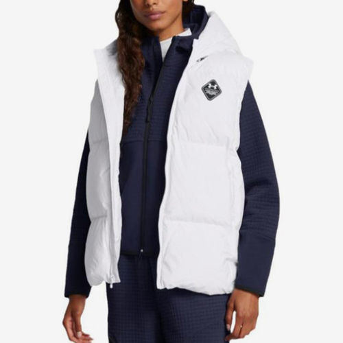 UA/安德玛正品冬季新款女子防水保暖运动连帽羽绒马甲1384650-100