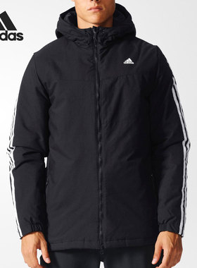 Adidas/阿迪达斯正品当季新款男子保暖连帽防风三条杠棉服BP9412