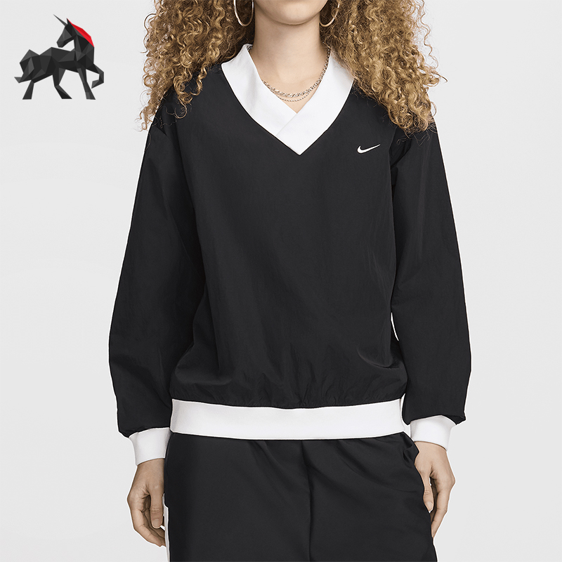 Nike/耐克正品Sportswear女士运动V领宽松休闲套头衫FV7649-010