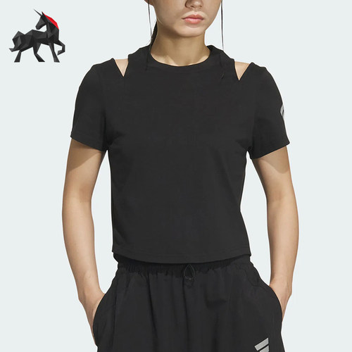 Adidas/阿迪达斯正品S新款女黑色运动休闲经典健身短袖T恤KF0691
