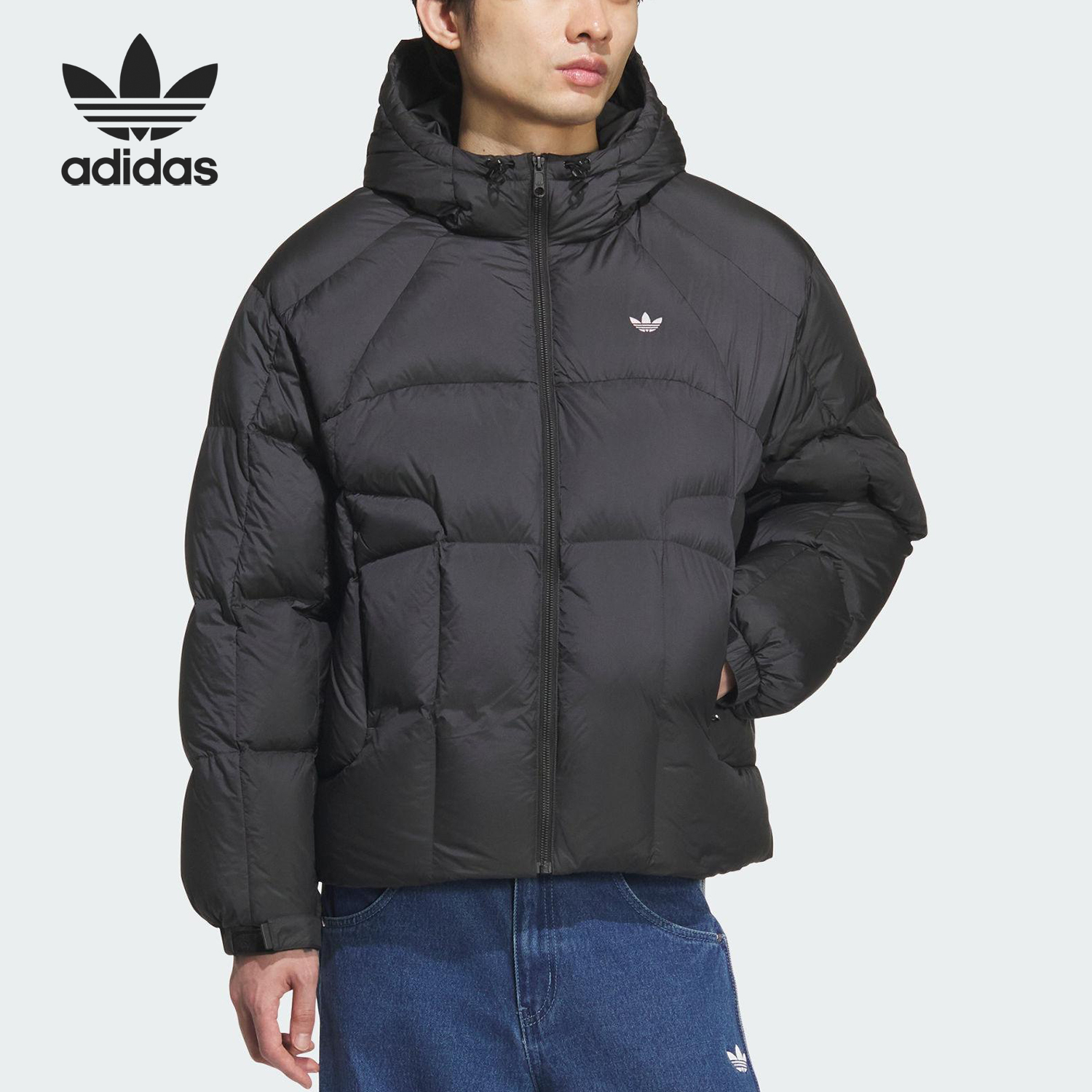 阿迪达斯男士保暖连帽运动羽绒服