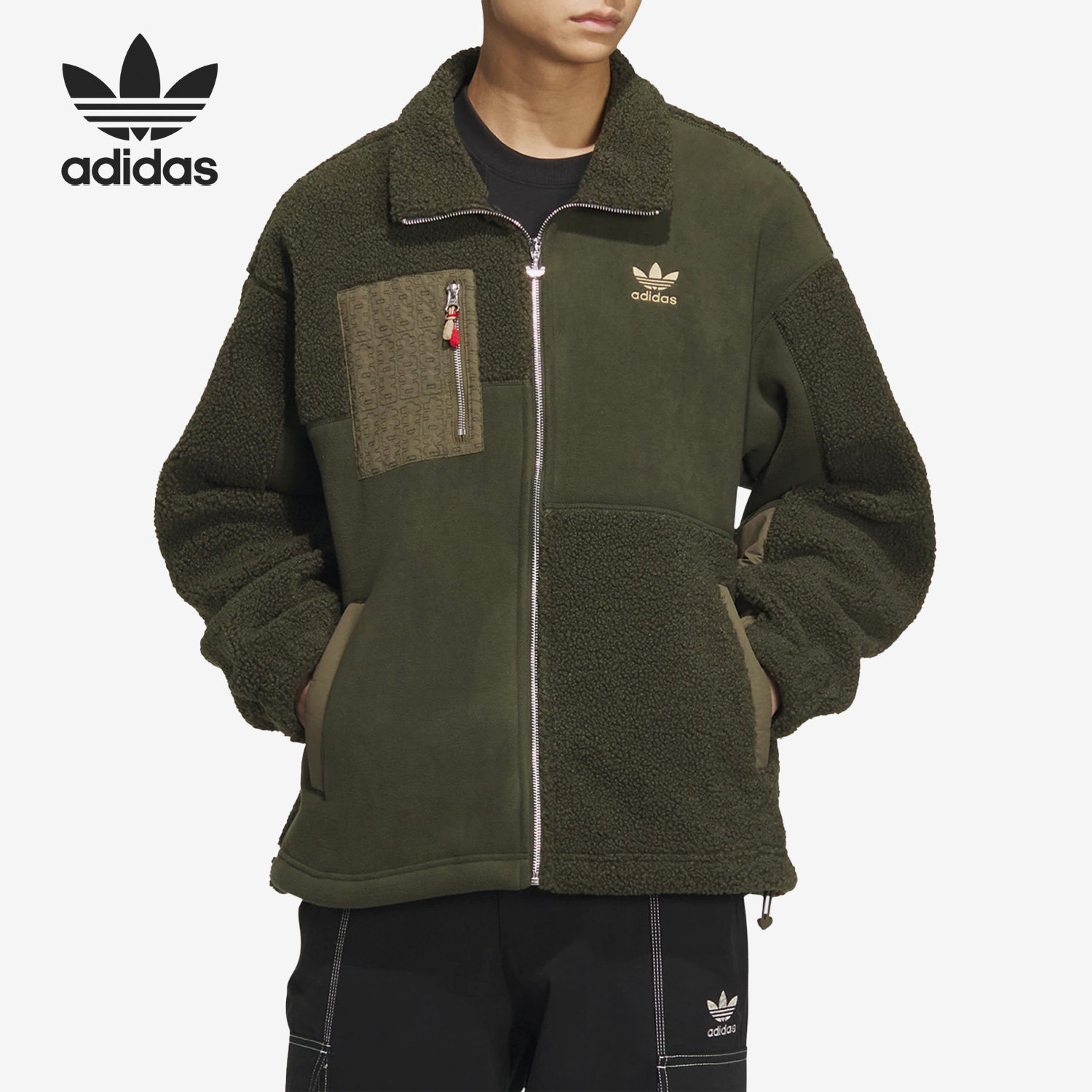 Adidas/阿迪达斯官方正品三叶草春季男子运动仿羊羔绒外套HY7286