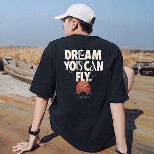 新款 篮球短袖 男夏季 纯棉运动T恤宽松五分袖 圆领上衣 Nike耐克正品